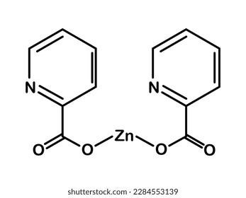 Vector illustration of Zinc picolinate molecular chemical formular on white background