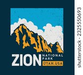 vector illustration of Zion National Park with sunny weather in color in vintage style for your t-shirt design, posters, and other uses