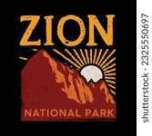 vector illustration of Zion National Park with a shining sun in retro style for your t-shirt design, posters and other uses