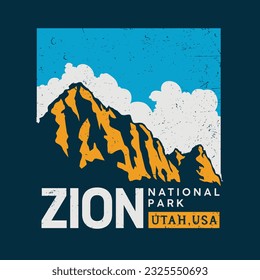 vector illustration of Zion National Park with sunny weather in color in vintage style for your t-shirt design, posters, and other uses