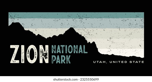 vector illustration of Zion National Park in cool colored vintage style is great for your t-shirt design, posters, and other uses