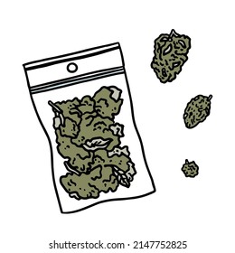 Vector illustration of a zip bag full of marijuana buds isolated on white background.
