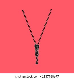 Vector illustration. Zippered lock and unlock. Closed and open zipper.