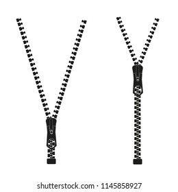 Vector illustration. Zippered lock and unlock. Zipper buttoned. Closed and open zipper.