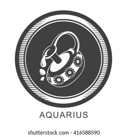 vector illustration of the zodiac Aquarius horoscope in vintage round frame