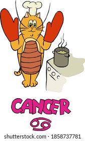 Vector illustration Zodiac cat Cancer. For decoration, web-site, ceramics, cover, sticker