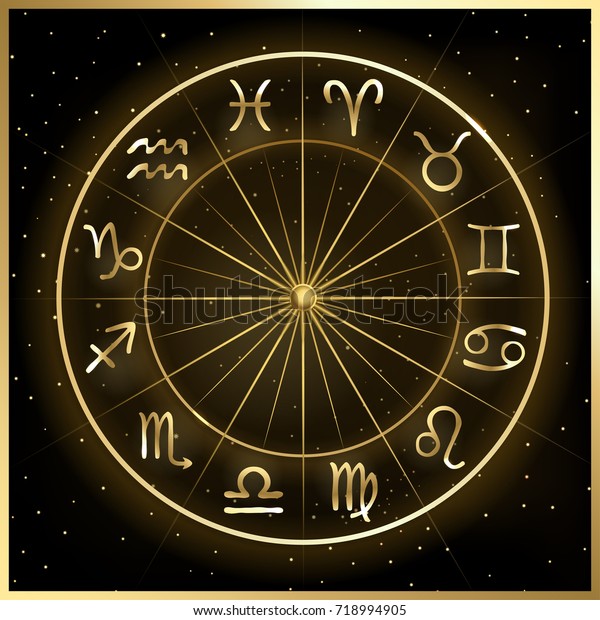 宇宙の背景に星座の円のベクターイラスト 手描きの星占い記号 のベクター画像素材 ロイヤリティフリー