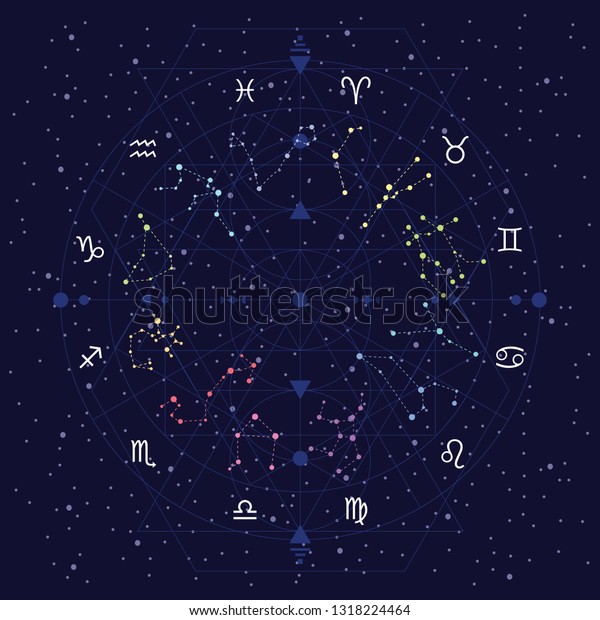 暗い宇宙の背景に星座と星座と干支円のベクターイラスト のベクター画像素材 ロイヤリティフリー