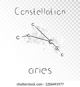 Vector illustration with Zodiac constellation ARIES on a grunge ink background. Monochrome.