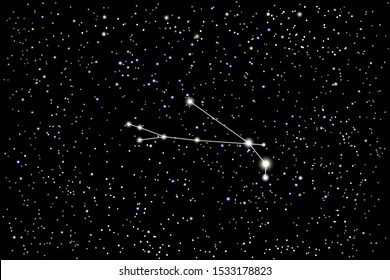 Vector illustration of the zodiac constellation Aries (Ram) on a starry black sky background. Astronomical cluster of stars in space