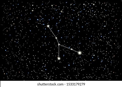 Vector illustration of the zodiac constellation Cancer (Crab) on a starry black sky background. Astronomical cluster of stars in space