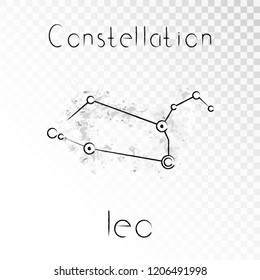 Vector illustration with Zodiac constellation LEO on a grunge ink background. Monochrome.