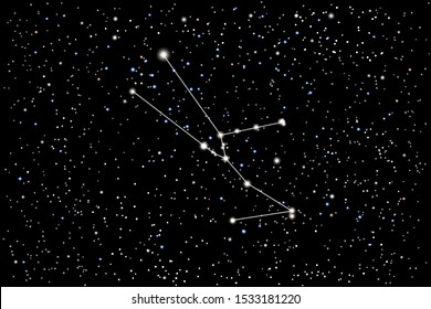 Vector illustration of the zodiac constellation Taurus (Bull) on a starry black sky background. Astronomical cluster of stars in space