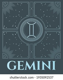vector illustration of zodiac gemini sign in silver colours, colours scheme of sign, abstract illustration of cosmos