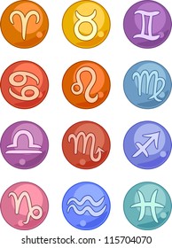 Vector Illustration of Zodiac Horoscope Signs Icons Set