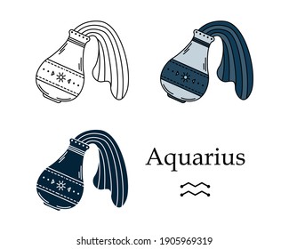 Vector illustration of a zodiac sign Aquarius. Line art, simple style. Astrology.