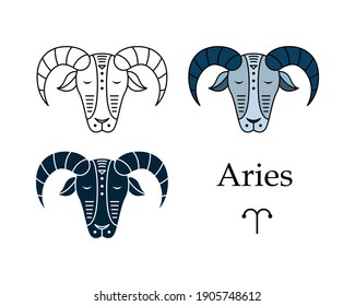 Ilustración vectorial de un Aries con signo de zodiaco. Arte de líneas, estilo simple. Astrología.