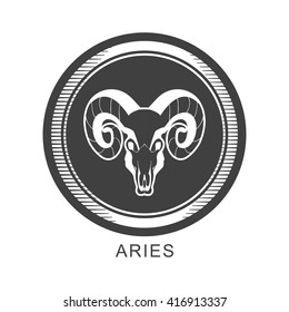 vector illustration zodiac sign of Aries in the round frame color dark gray asphalt