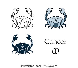 Vector illustration of a zodiac sign Cancer. Line art, simple style. Astrology.