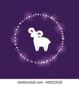 Vector illustration of zodiac sign. Elements for design on dark purple background.