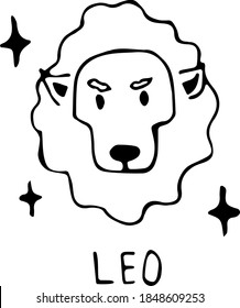 Vector illustration of the zodiac sign Leo in the power of Doodle, black outline on an isolated white background. The concept of astrology, mysticism, divination, horoscopes. Can be used for books