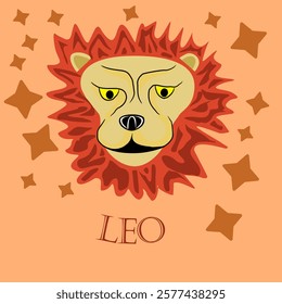 Vector illustration of the zodiac sign Leo. Zodiac sign, animal, lion. Beast, big cat, lion, charisma, zodiac. Animal portrait, inscription: "leo."