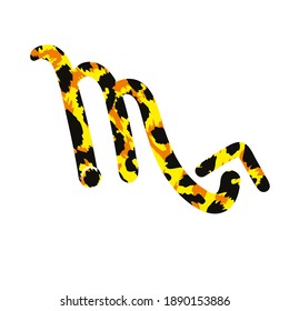 Vector illustration of the zodiac sign named scorpio with animal print texture. Design for t-shirts and horoscopes.