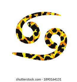 Vector illustration of the zodiac sign named Cancer with animal print texture. Design for t-shirts and horoscopes.