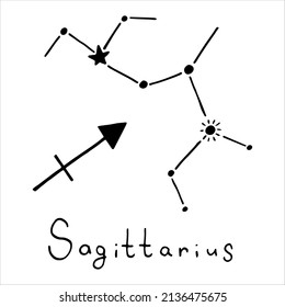 Vector illustration of the zodiac sign Sagittarius in doodle style