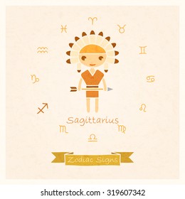 vector illustration of zodiac sign Sagittarius with texture of paper