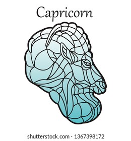 Vector illustration of zodiac sign. Stained glass. Watercolor. Black outline. Isolated on white background.