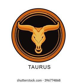 vector illustration zodiac sign of Taurus in the round frame on a black background isolated