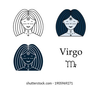 Vector illustration of a zodiac sign Virgo. Line art, simple style. Astrology.