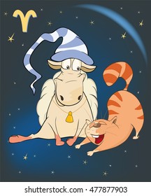 Vector Illustration of a Zodiac Signs Aries. Cartoon Character