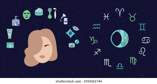 vector illustration of zodiac signs and astrological recommendation for cosmetic products usage