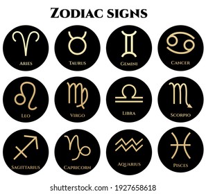 vector illustration of zodiac signs in black and gold