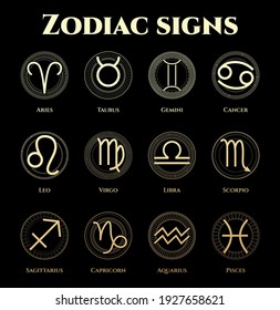 vector illustration of zodiac signs in black and gold