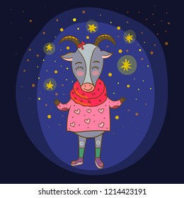 Vector Illustration of a Zodiac Signs Capricorn. Cartoon Character