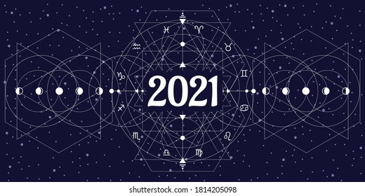 vector illustration of zodiac signs in circle geometric design for 2021 year predictions