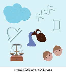 Vector illustration of zodiac signs of the element of air. Set of zodiac signs. Infographic elements