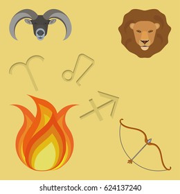 Vector illustration of zodiac signs of elements of fire. Set of zodiac signs. Infographic elements