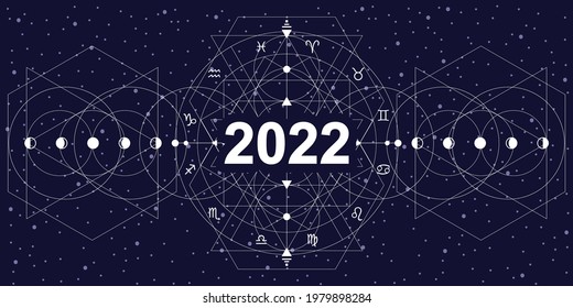 vector illustration of zodiac signs geometric linear design for 2022 year forecasts horoscopic 