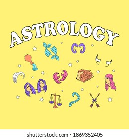 VECTOR ILLUSTRATION OF THE ZODIAC SIGNS, SLOGAN PRINT