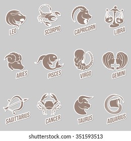 Vector Illustration of Zodiac Star Signs with Sticker like Designs