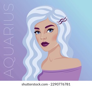 Vector illustration of the zodiac symbol Aquarius. Illustration of the astrological sign as a beautiful girl. 