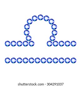 Vector illustration: Zodiac symbol Libra made of shiny blue crystals isolated on white background