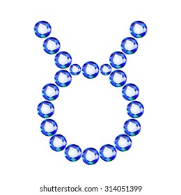 Vector illustration: Zodiac symbol Taurus made of light blue crystals  isolated on white background 