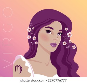 Vector illustration of the zodiac symbol  Virgo. Illustration of the astrological sign as a beautiful girl. 