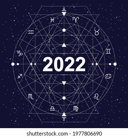 vector illustration of zodiac wheel geometric linear design for 2022 year predictions