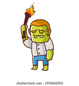 vector illustration of a zombie character carrying a torch